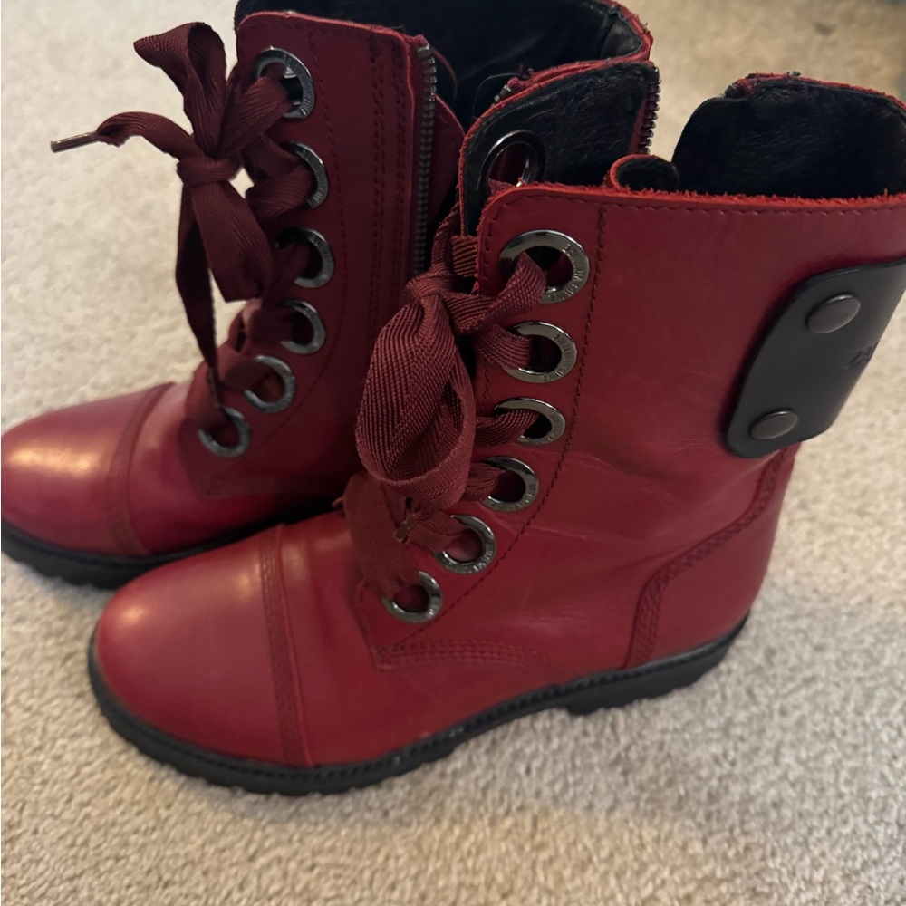 Red Leather Combat Boots
